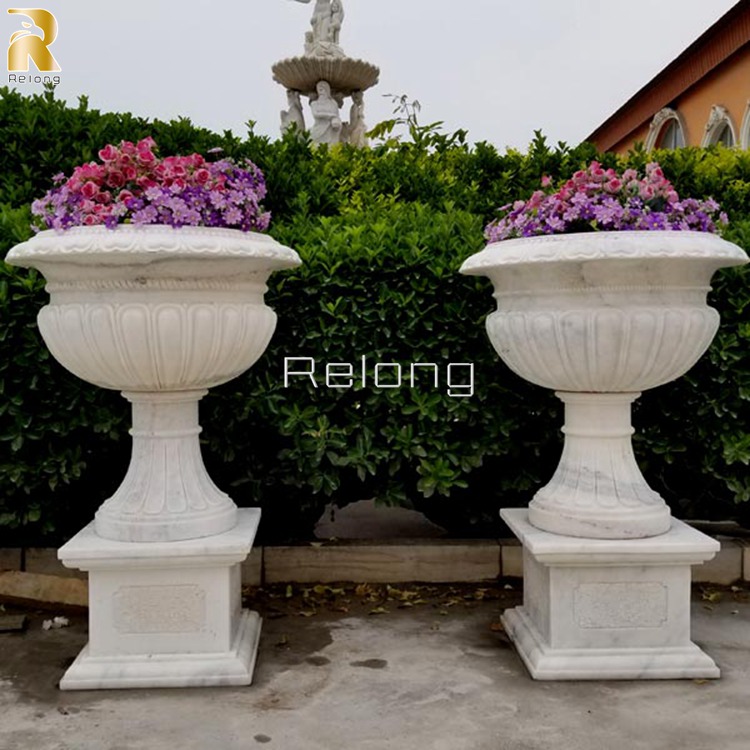 High Quality Pair of White Marble Planter