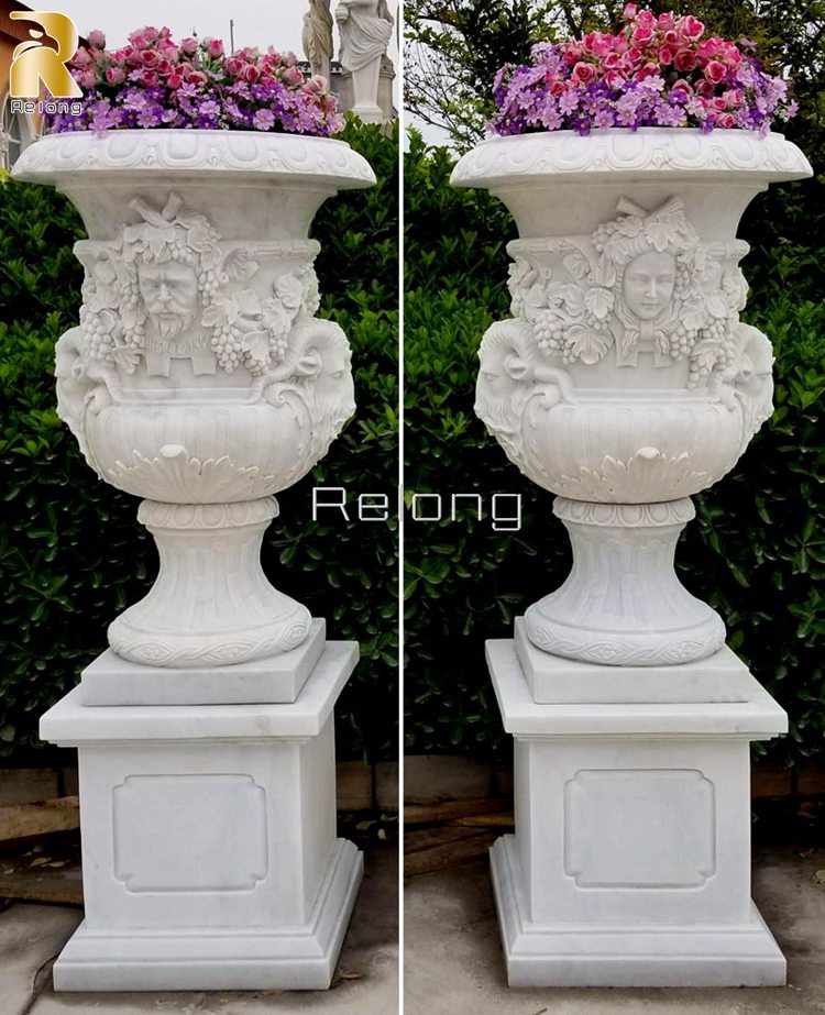 White Marble Planters with Figure