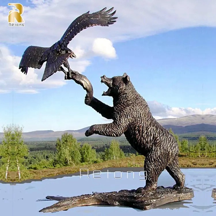 bronze bear with eagle statue