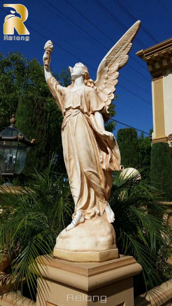 marble angel sculpture with a torch-Relong Art Sculpture