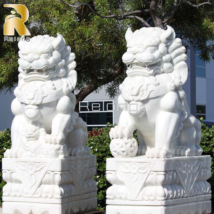 Classic White Marble Chinese Foo Dog Guardian Statue Supplier MCLS-001