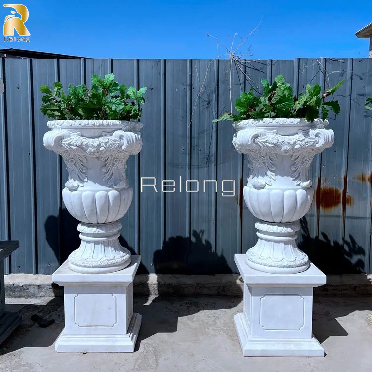 outdoor white marble planter1