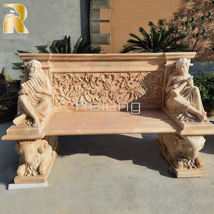 sunset red marble bench for garden-2