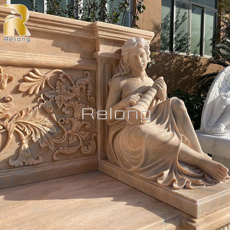 sunset red marble bench for garden-3