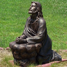 Life-size-religious-kneeling-praying-bronze-jesus