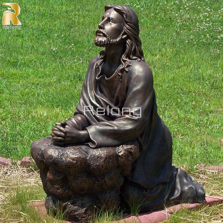 Life-size-religious-kneeling-praying-bronze-jesus