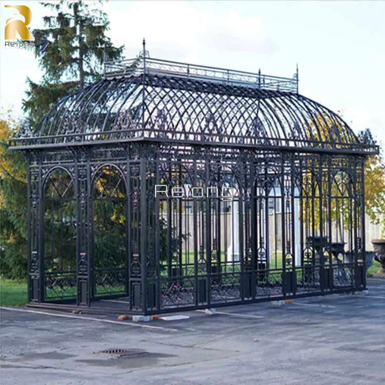 black wrought iron greenhouse