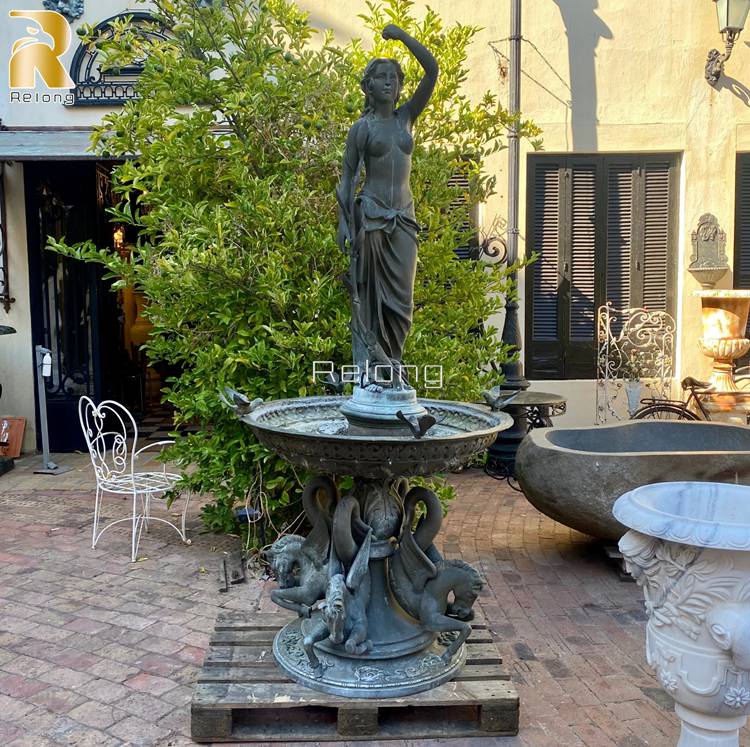 bronze water fountain with beautiful fgure statue