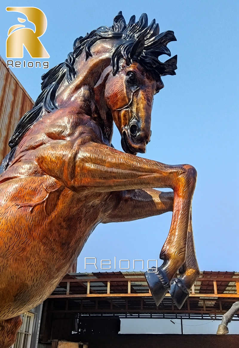 details of bronze rearing horse statue