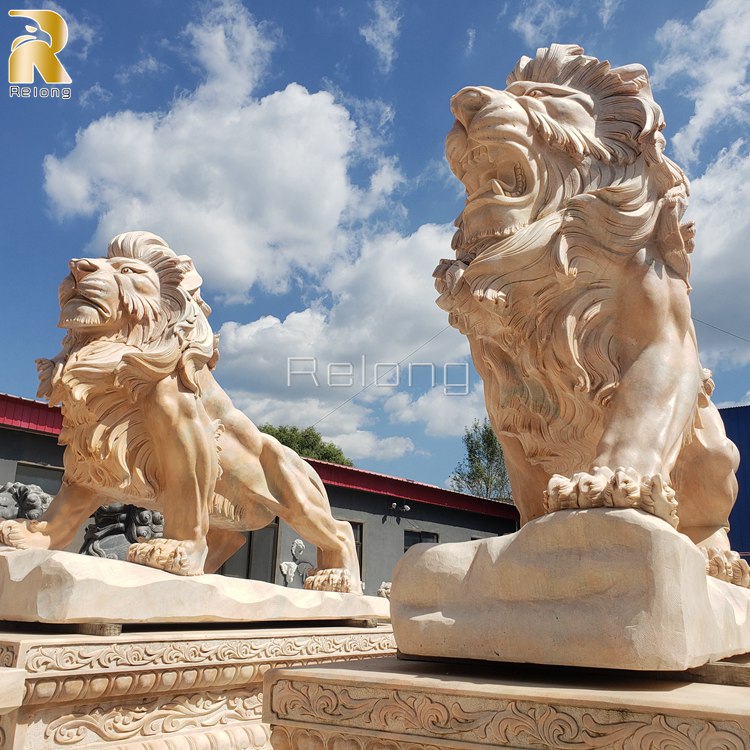 Stunning Large Marble Lion Statue Outdoor Decor for Sale RMLS-002