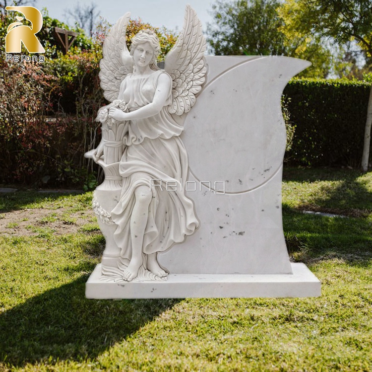 High-Quality Natural White Marble Monuments Angel Headstone Wholesaler