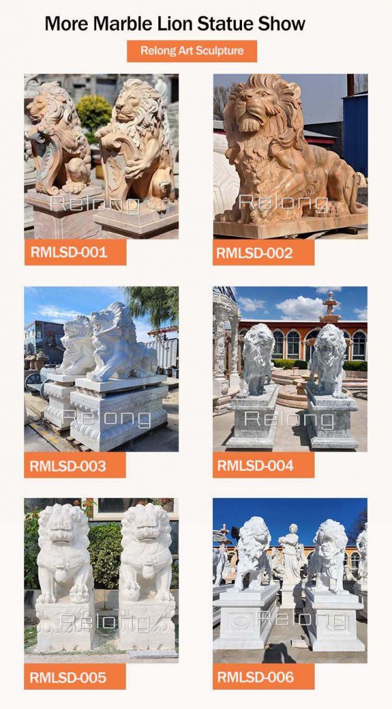 more outdoor marble lion statue