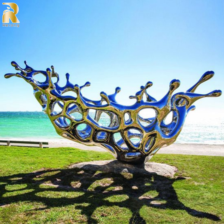 Outdoor-Seaside-Metal-Large-Abstract-Stainless-Steel-Sea-Wave-Sculpture