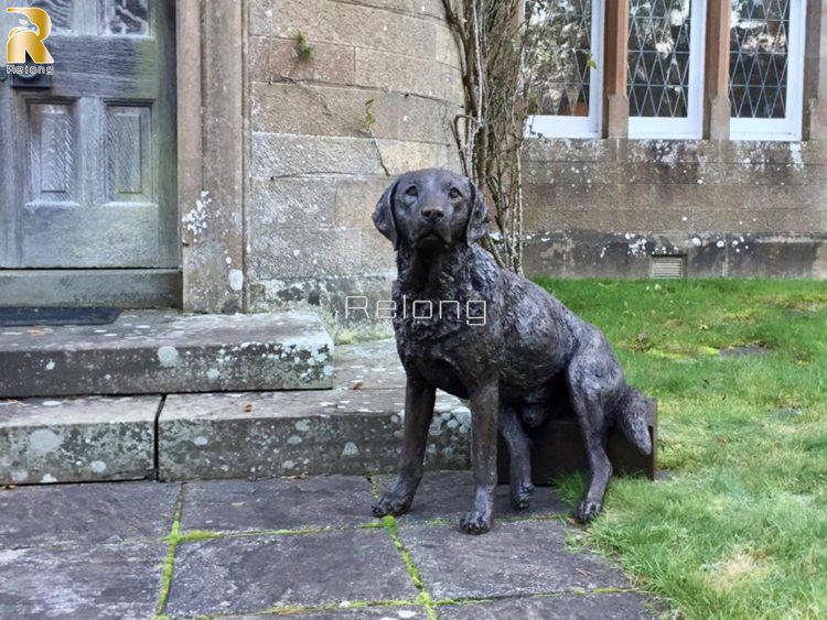 bronze dog Sitting-on-Step-