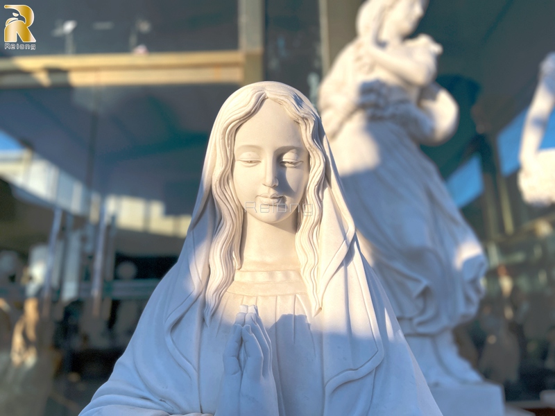 Religious White Marble Virgin Mary Statue - Relong Art Sculpture