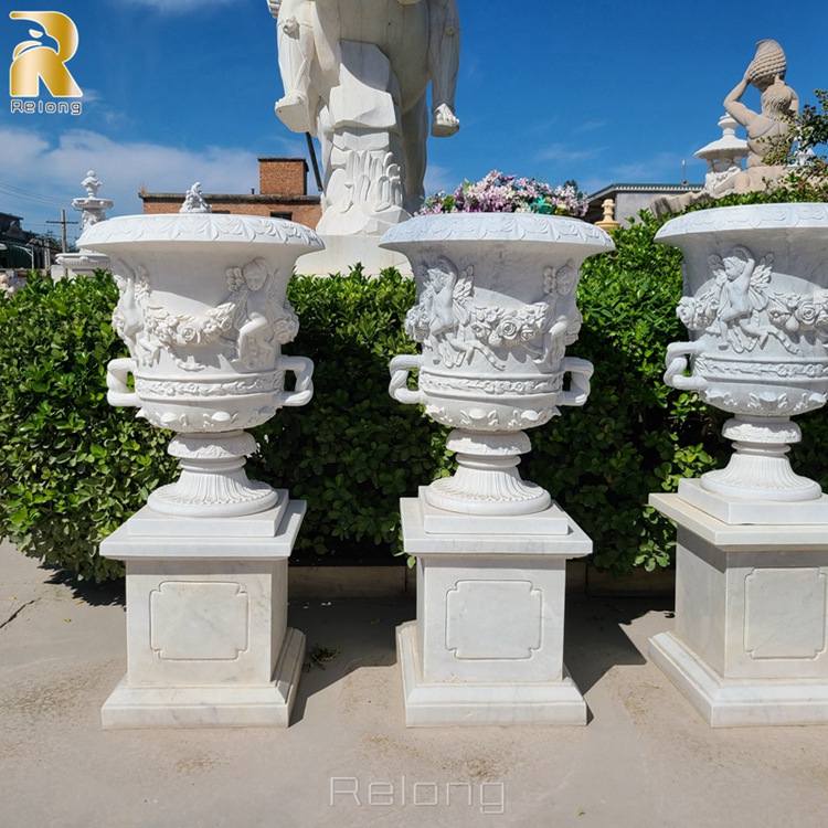 hand carved white marble planter