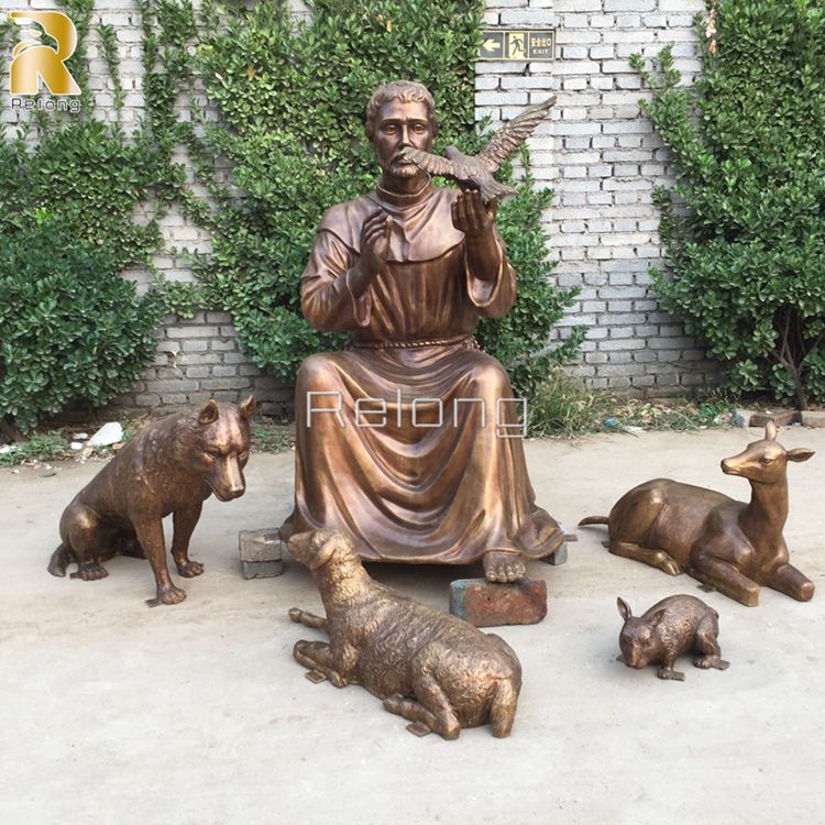 Outdoor Life Size Bronze Saint Francis of Assisi and Animal Statue RBORS-001