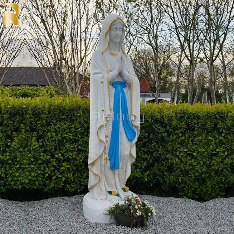 Painted Marble Our Lady of Lourdes Garden Statue for Sale RMVS-003