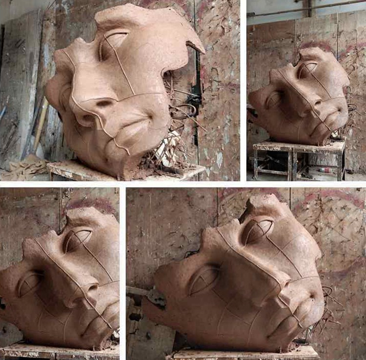 Relong's 'clay model of the bronze face sculpture