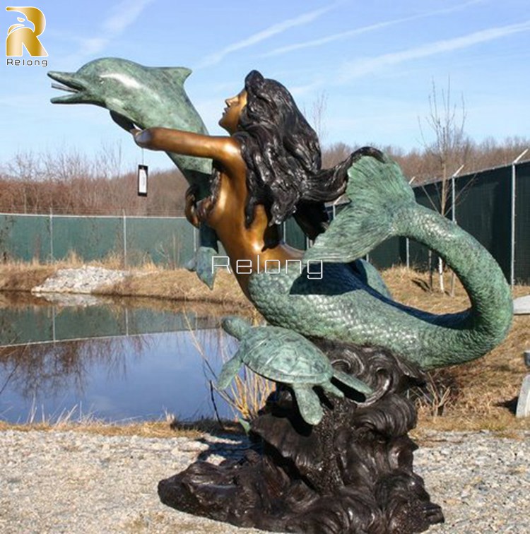 Life Size Bronze Mermaid with Dolphin Garden Statue Supplier RBOA-003