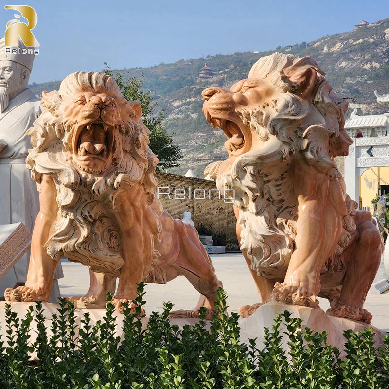 hot sale red marble lion statue