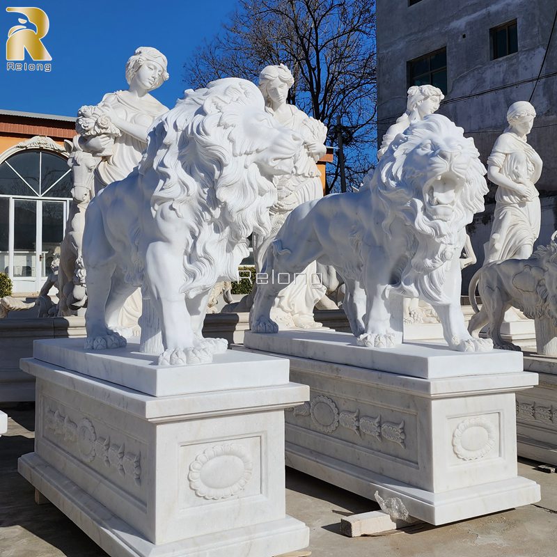 large marble lion statues