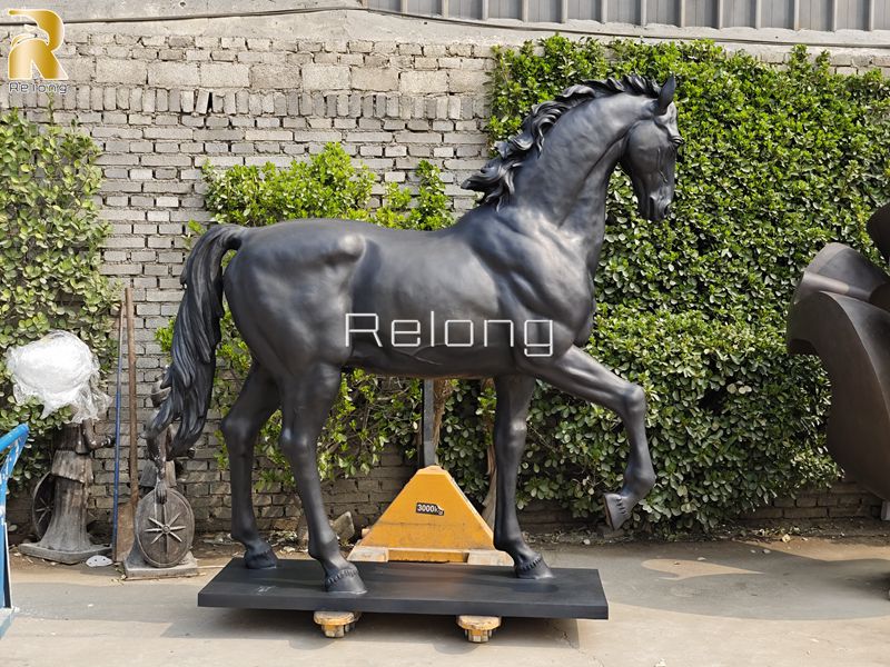 life size bronze black horse sculpture