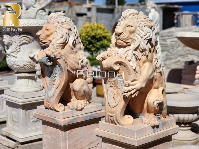 marble lion statue with shield