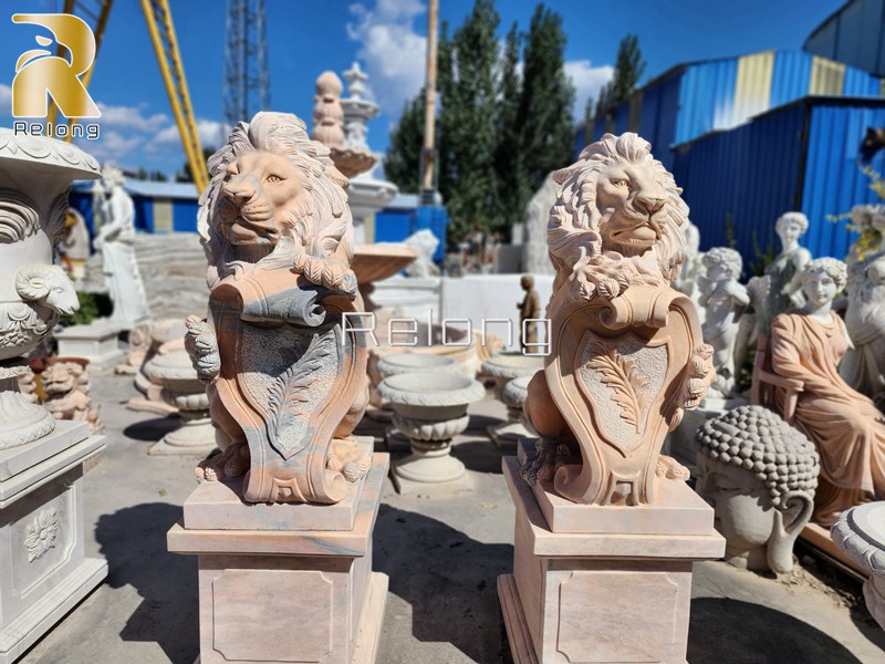 marble shield lion for garden decor