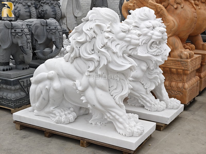 natural white marble lion statue for home entrance