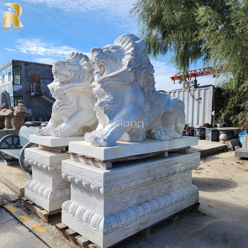 outdoor white marble lions