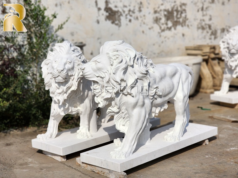 pair of life size standing lion statue