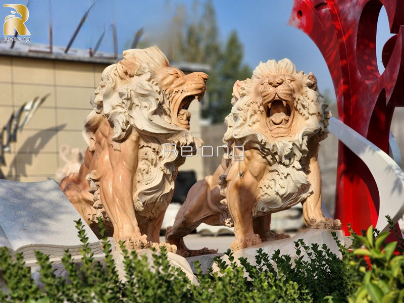 unqiue red marble lion statue for sale