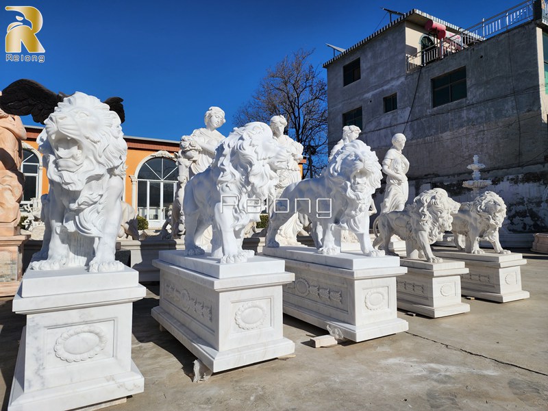 white marble lion statues decoration