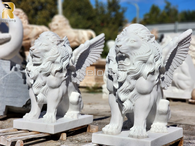 white marble winged lion statue