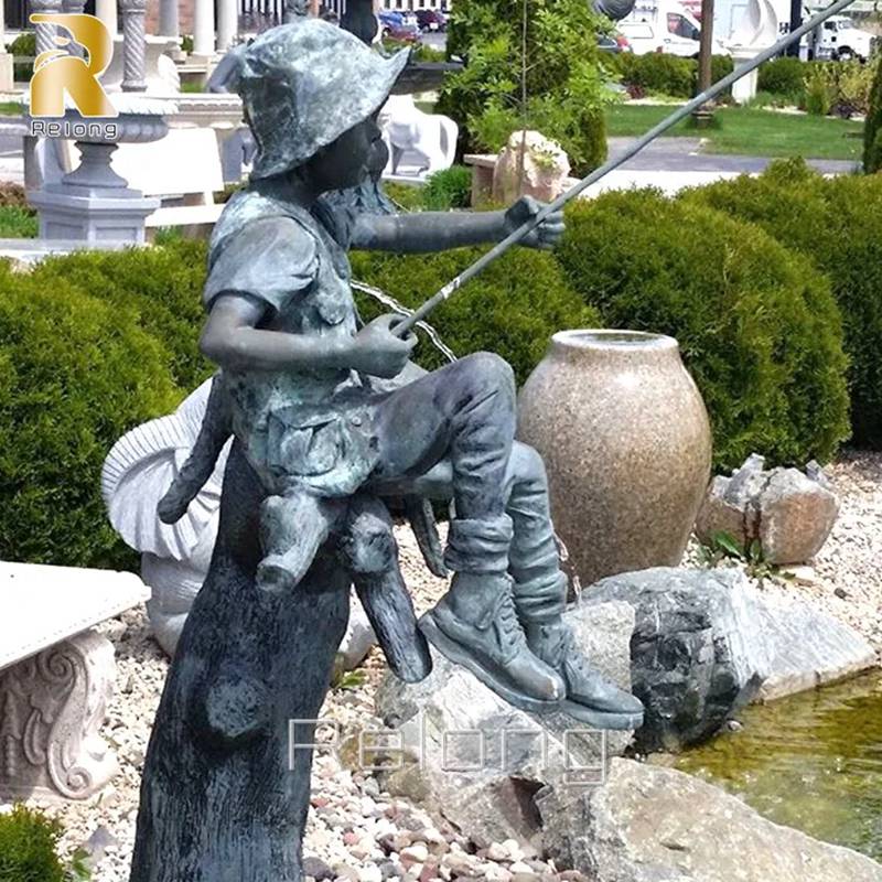 bronze boy fishing statue