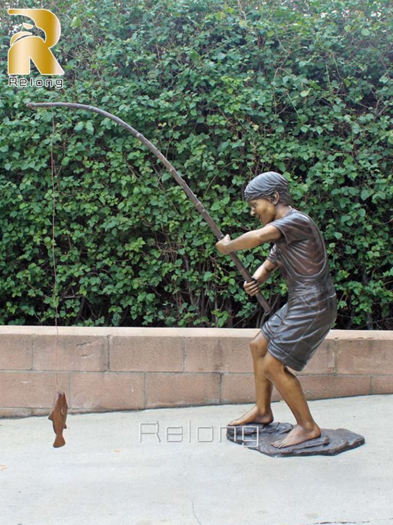 bronze statue boy fishing