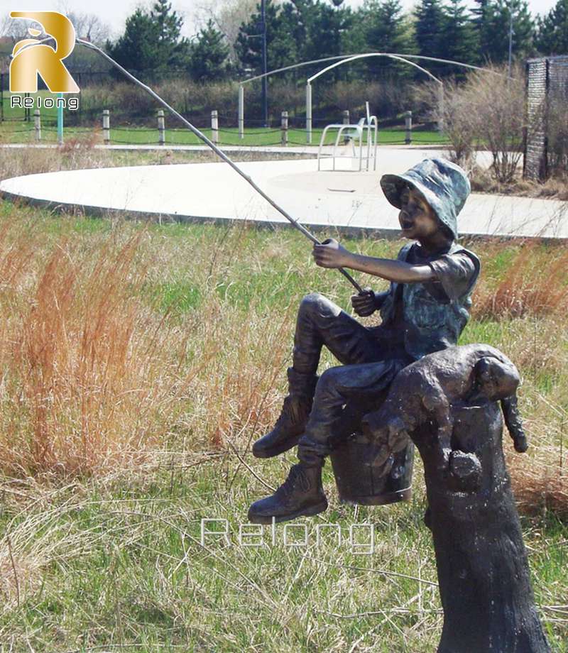 custom bronze statue boy fishing