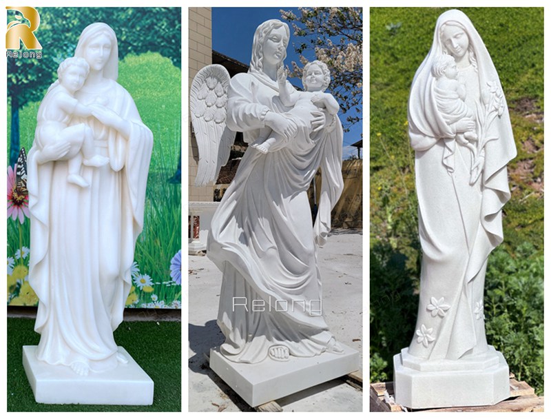 different versions of mother mary with baby jesus statue