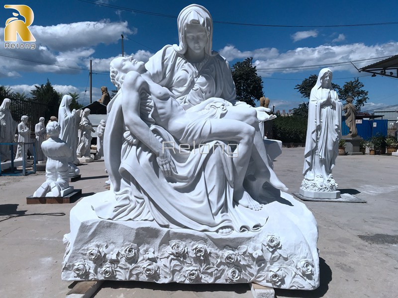 hand carved marble pieta statue