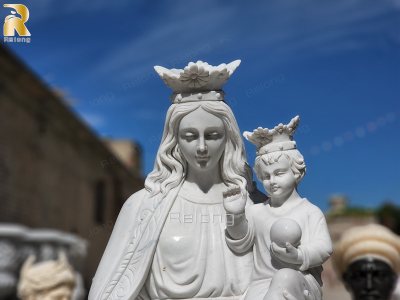 hand carved mother mary with baby jesus statue