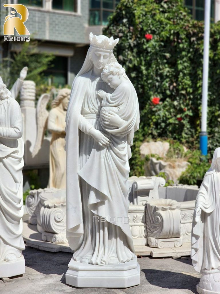 marble mother mary with baby jesus statue