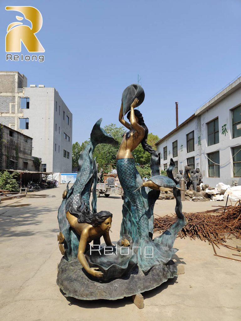 outdoor bronze mermaid water fountain (6)