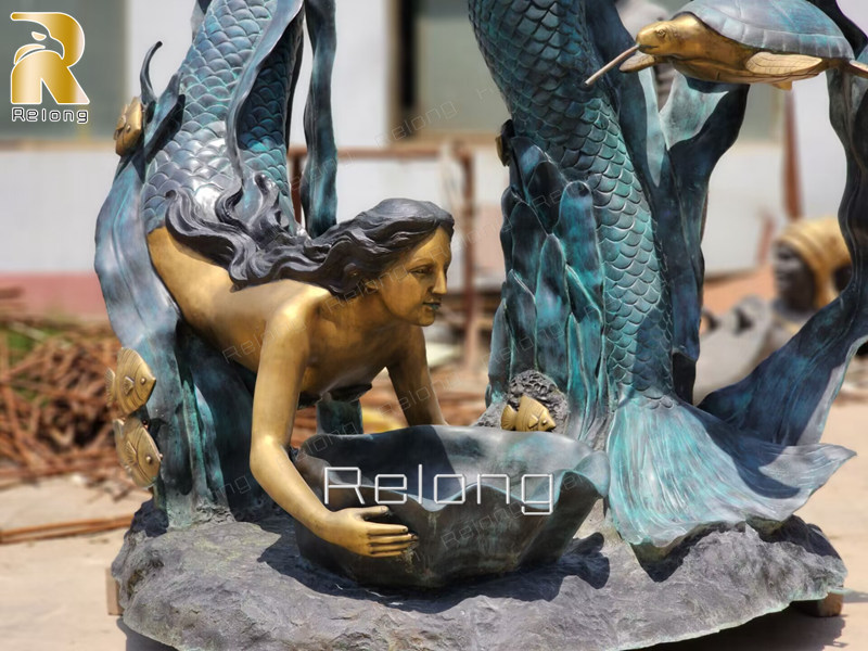 outdoor bronze mermaid water fountain (4)