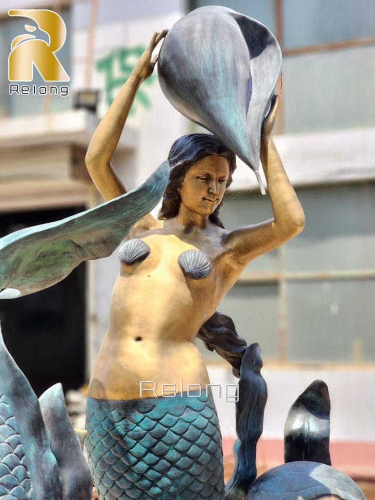 outdoor bronze mermaid water fountain (5)