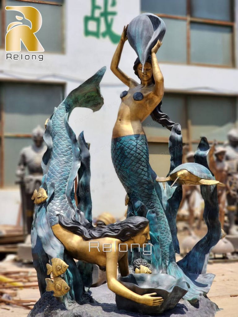 outdoor bronze mermaid water fountain (6)