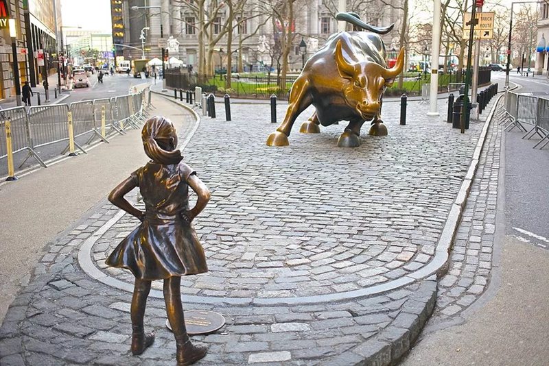 famous public Fearless Girl and Bull Statue in New York