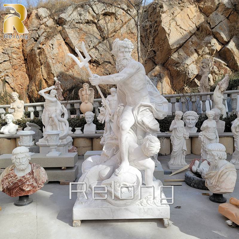 hand carved Poseidon marble statue