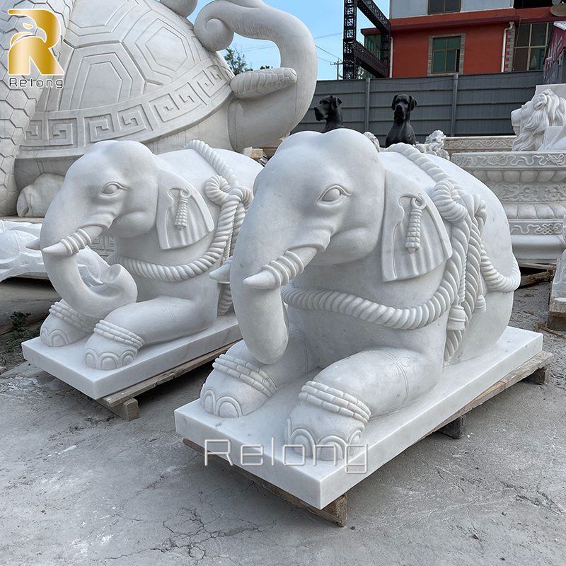 hand carved white marble elephant