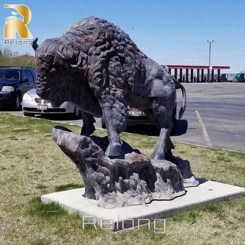 Large Bronze Buffalo on Rock Statue for Outdoor Decor RBBS-004